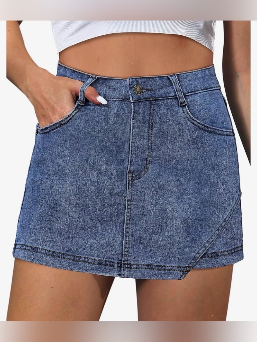 A268 High-Rise Blue Denim Skort with Hidden Flap Detail NWT Size 12